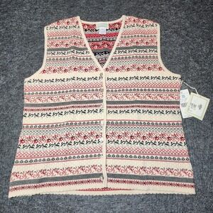 Susan Bristol Vtg Cardigan Sweater Vest American Quilt Fairisle Nordic XL NWT